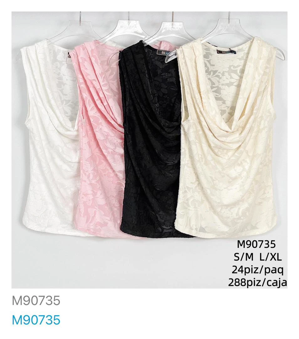 Blusa con cuello drapeado y textura-M90735