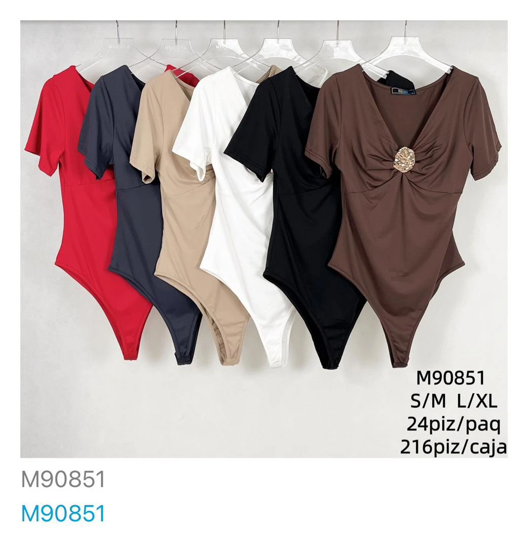 Body de manga corta con escote en V-M90851
