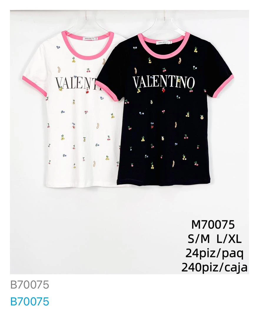 Playera de manga corta con estampado de cerezas-B70075
