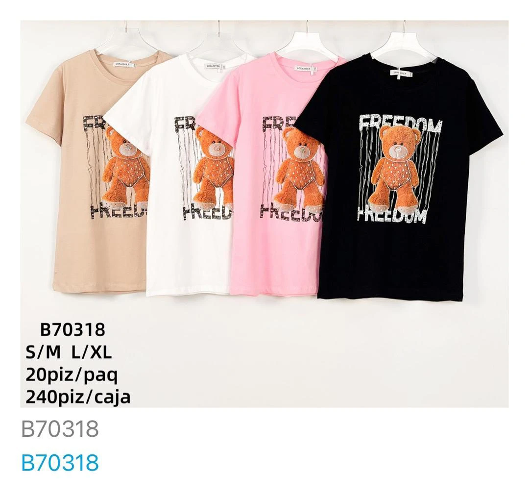 Playeras estampadas de osito-B70318