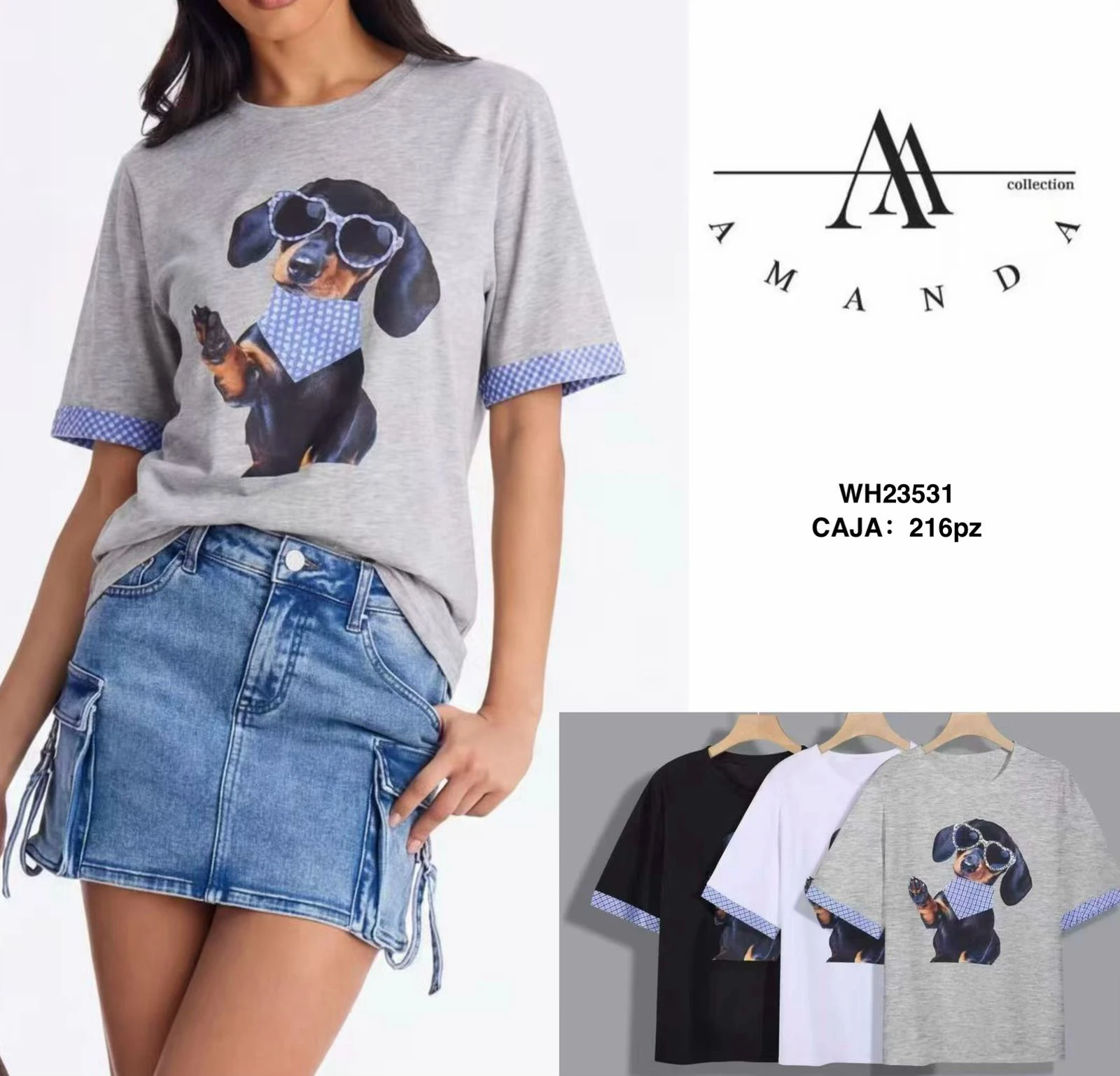 Playera con estampado de perro salchicha con gafas de sol-WH23531