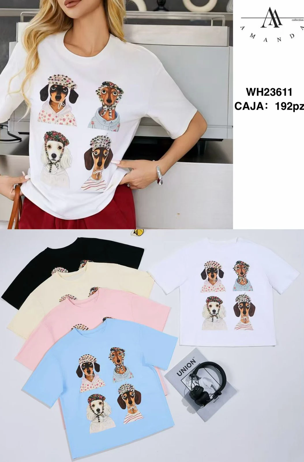 Playera de manga corta con estampado-WH23611
