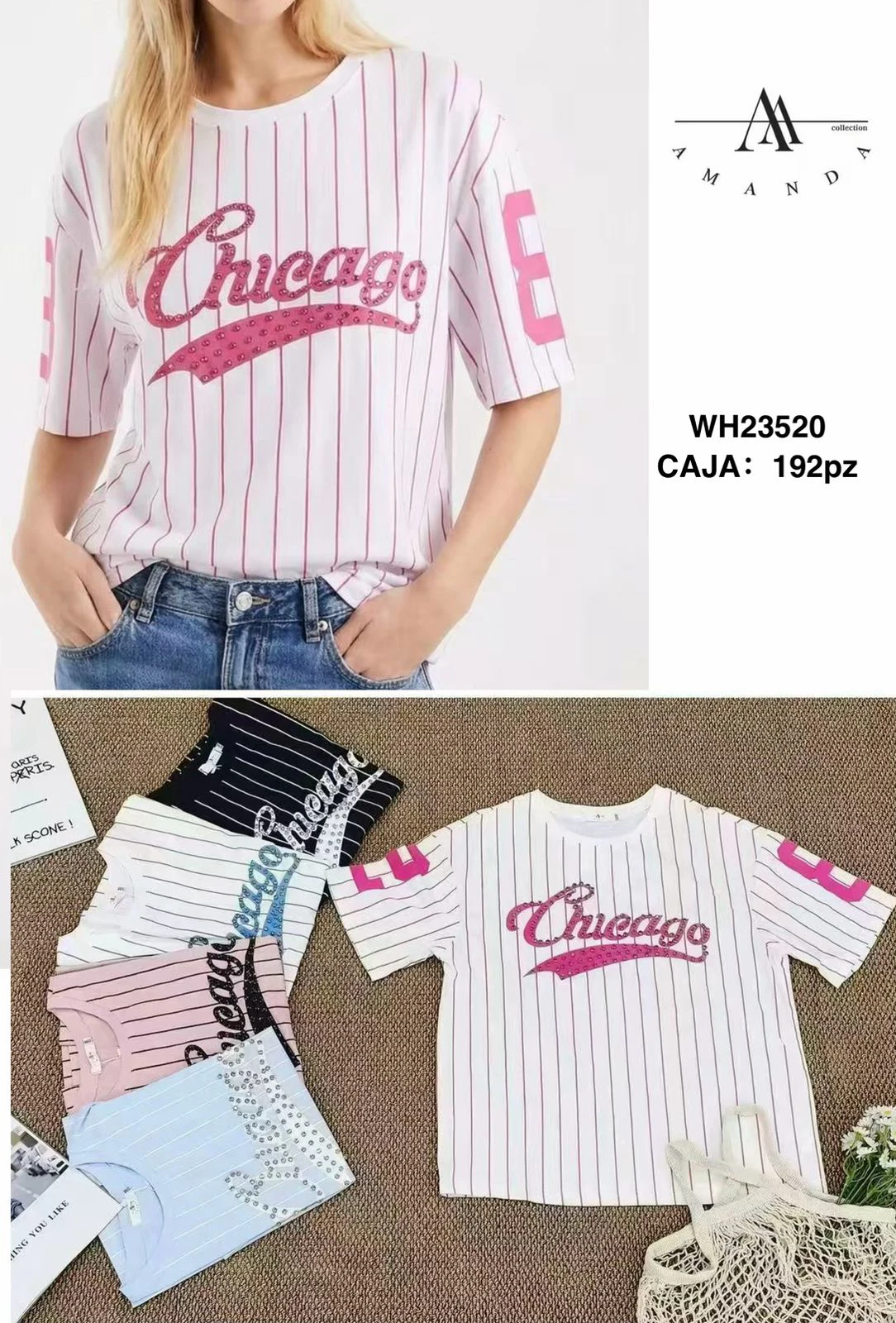 Playera estilo béisbol con estampado ‘Chicago’-WH23520A