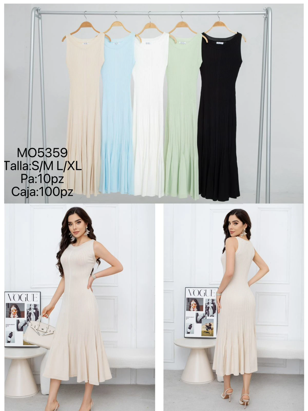 Vestido Midi Acanalado sin Mangas-MO5359