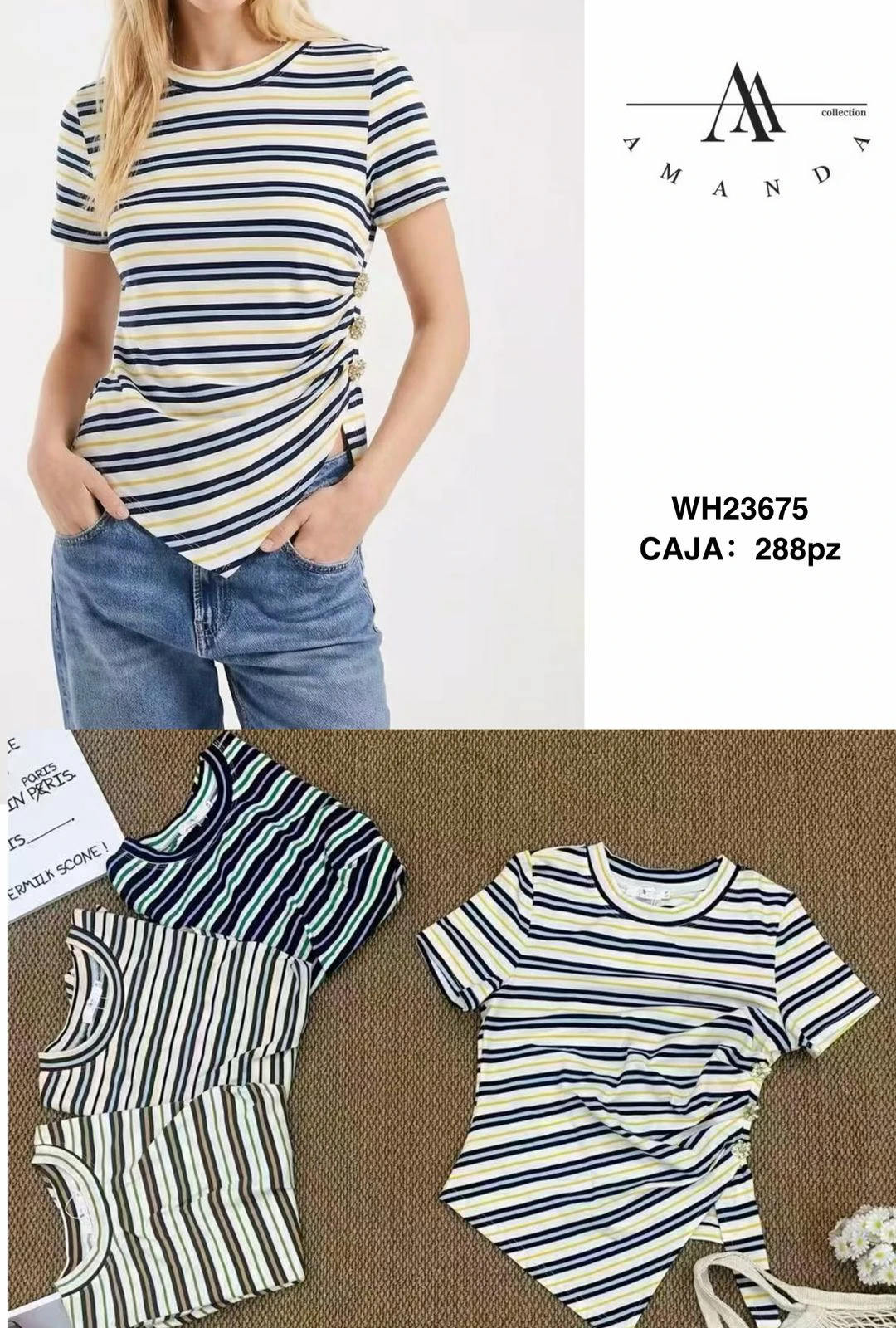 Playera de rayas con detalle de botones laterales-WH23675