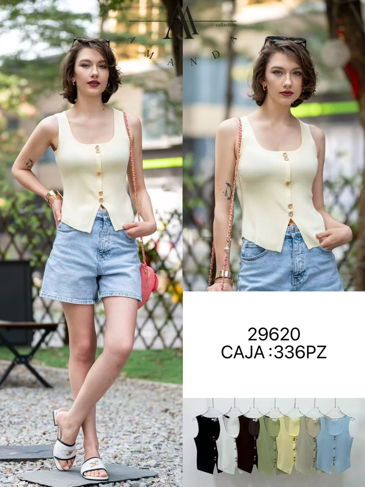 Top de punto sin mangas abotonado-29620