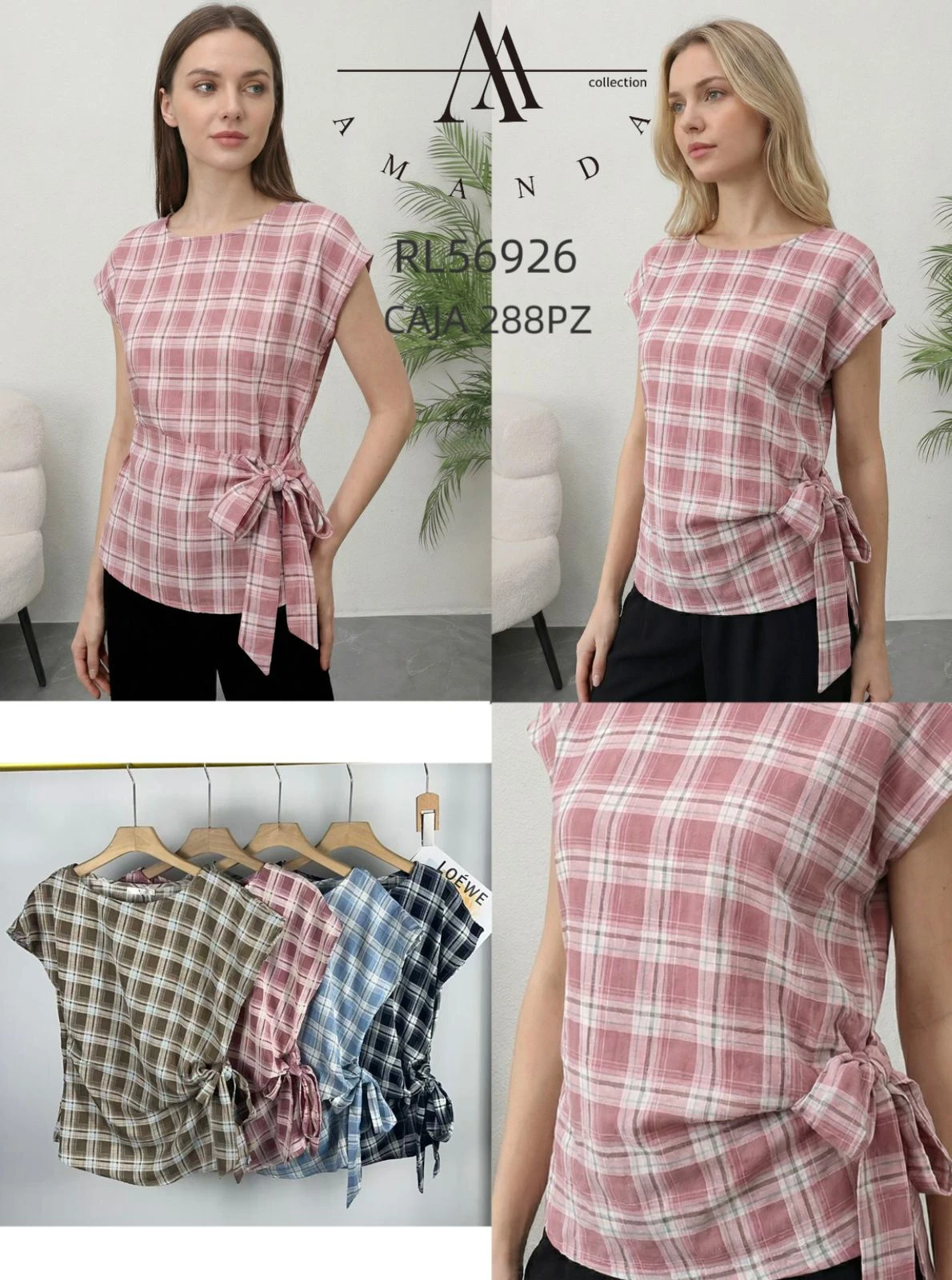 Blusa de cuadros con nudo lateral-RL56926