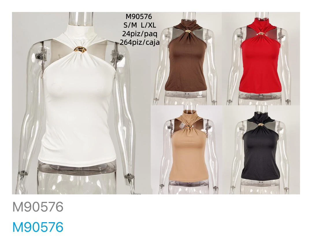 Blusa sin mangas con detalle de aro-M90576