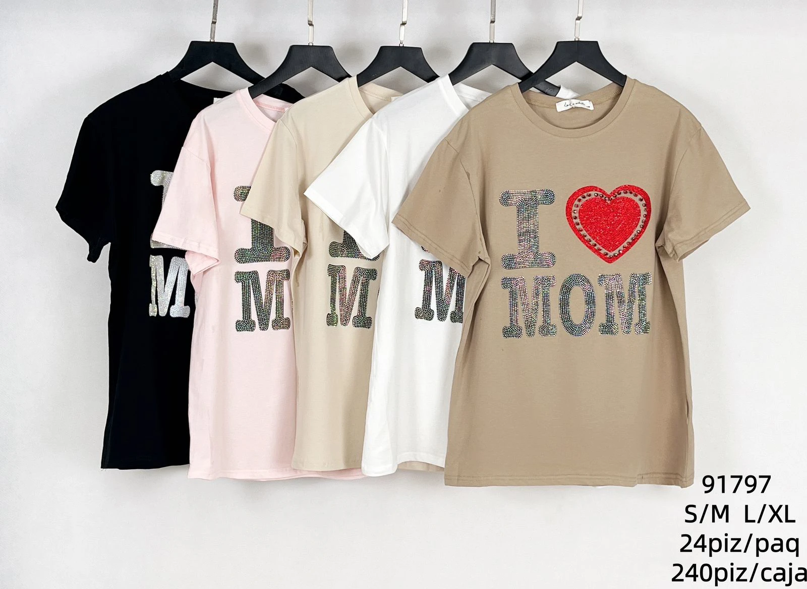 Playera de manga corta con estampado de pedrería-91797