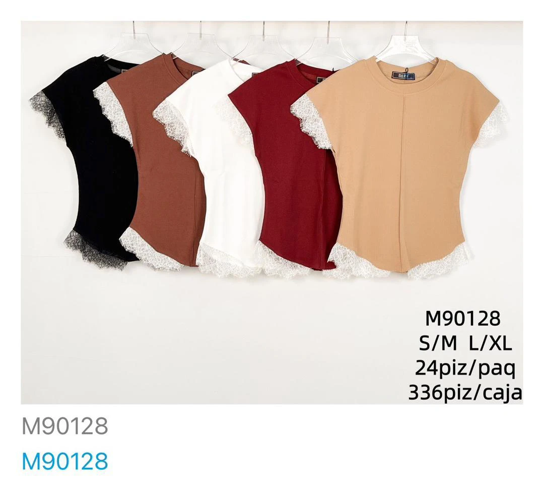 Blusa con ribete de encaje-M90128