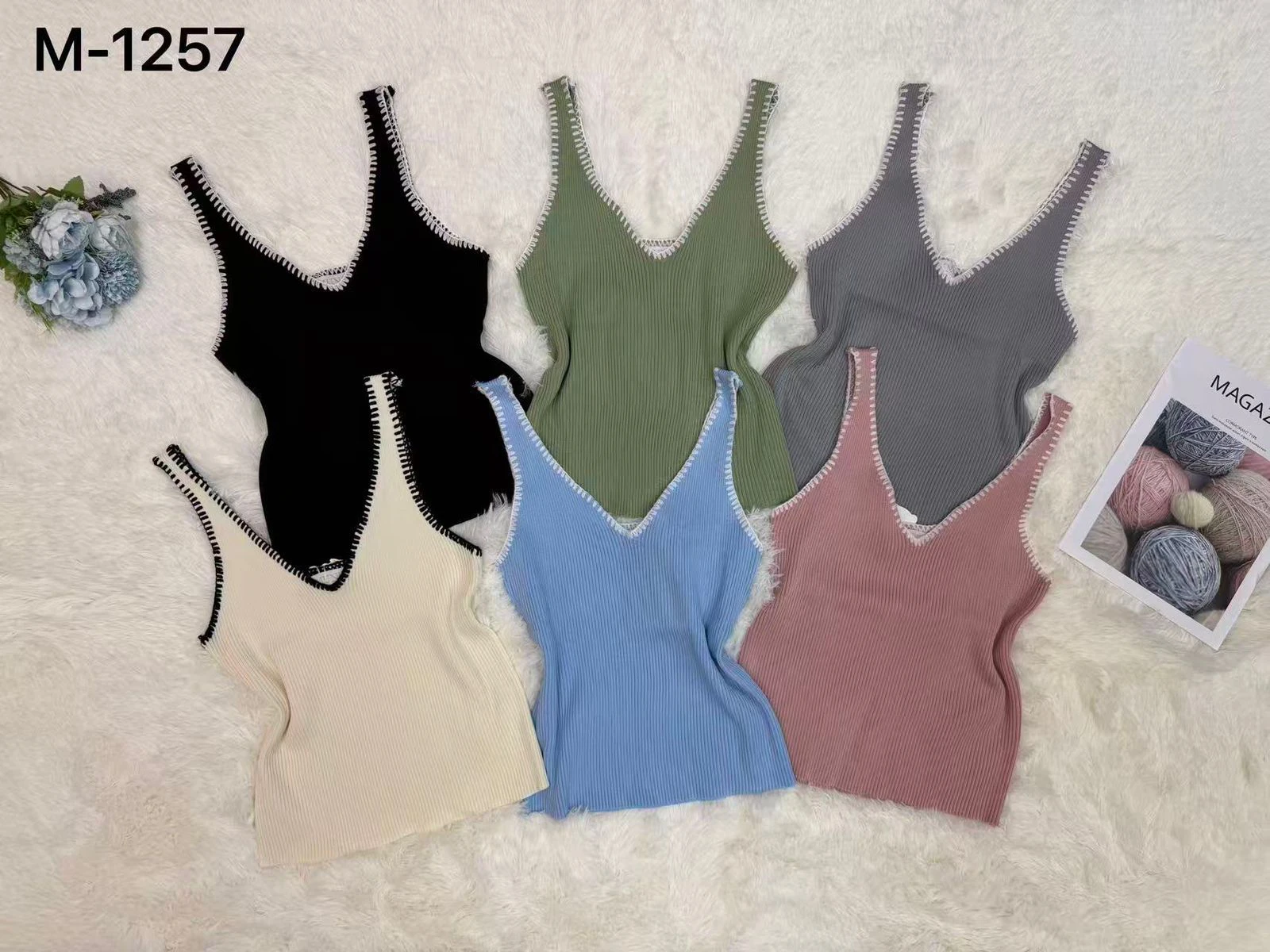 Blusa de punto sin mangas con cuello en V-M-1257