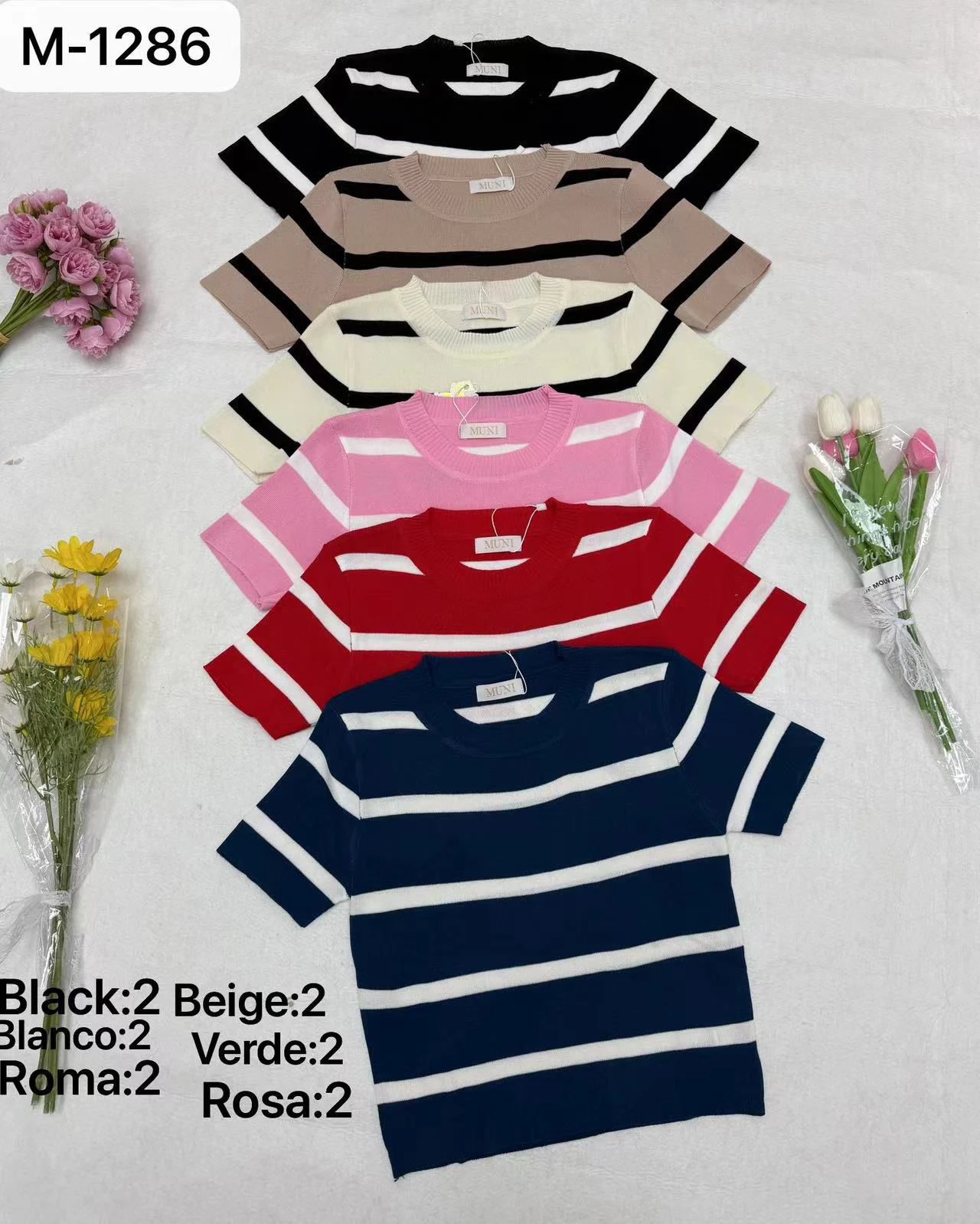 Playera de rayas de manga corta-M-1286