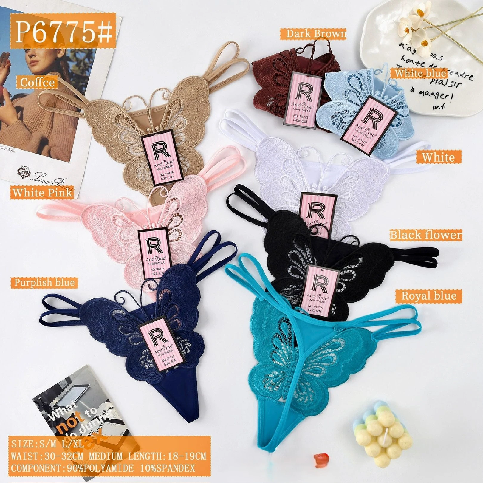 Braguita tipo tanga con diseño de mariposa-P6775