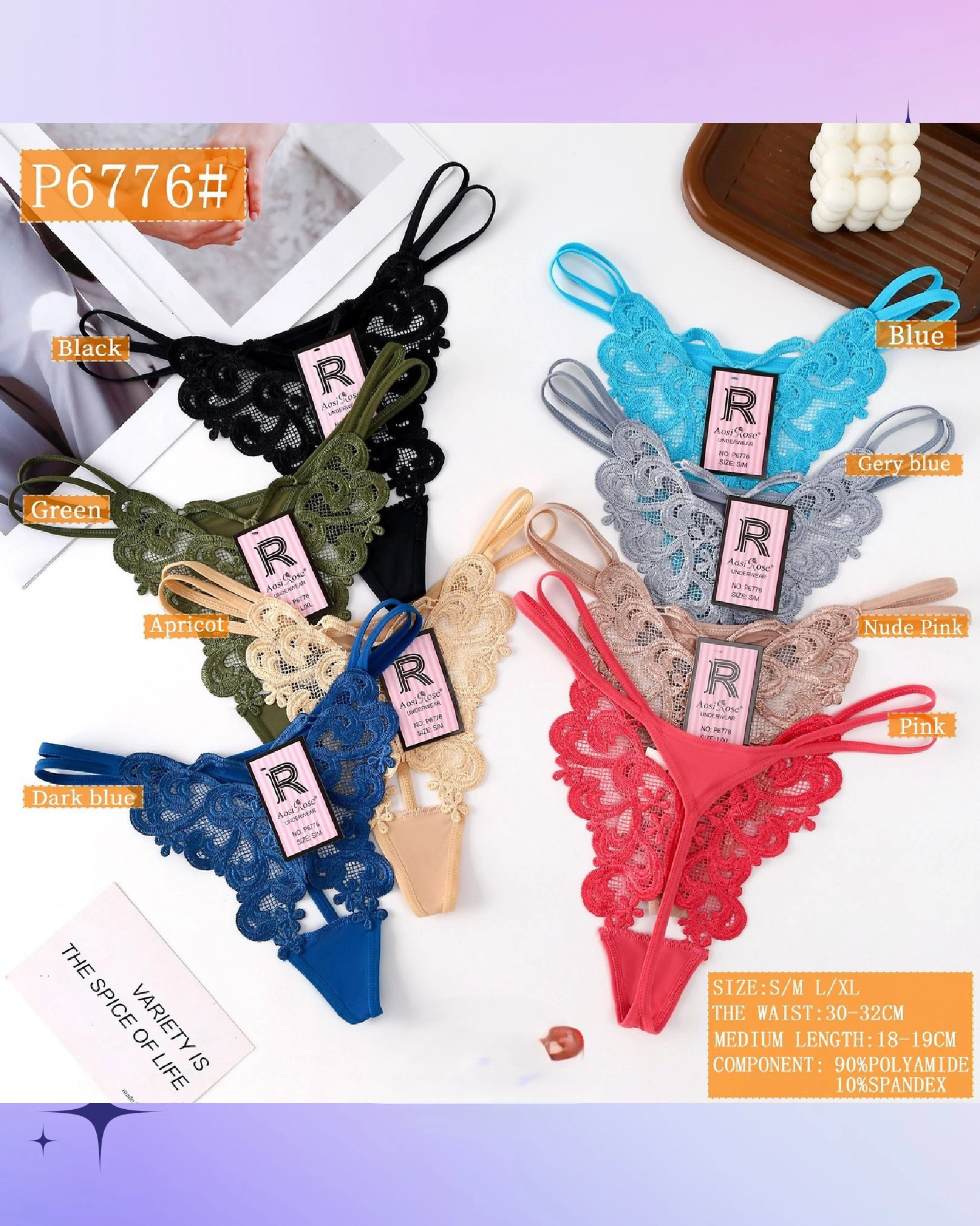 Tanga de encaje para mujer-P6776