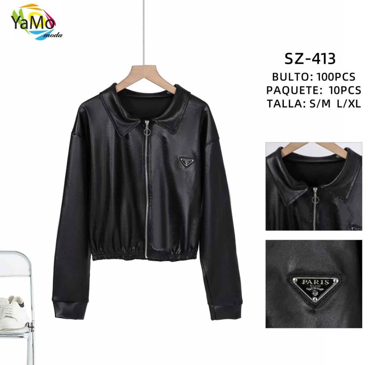 Chamarra de imitación de piel con cierre-SZ413