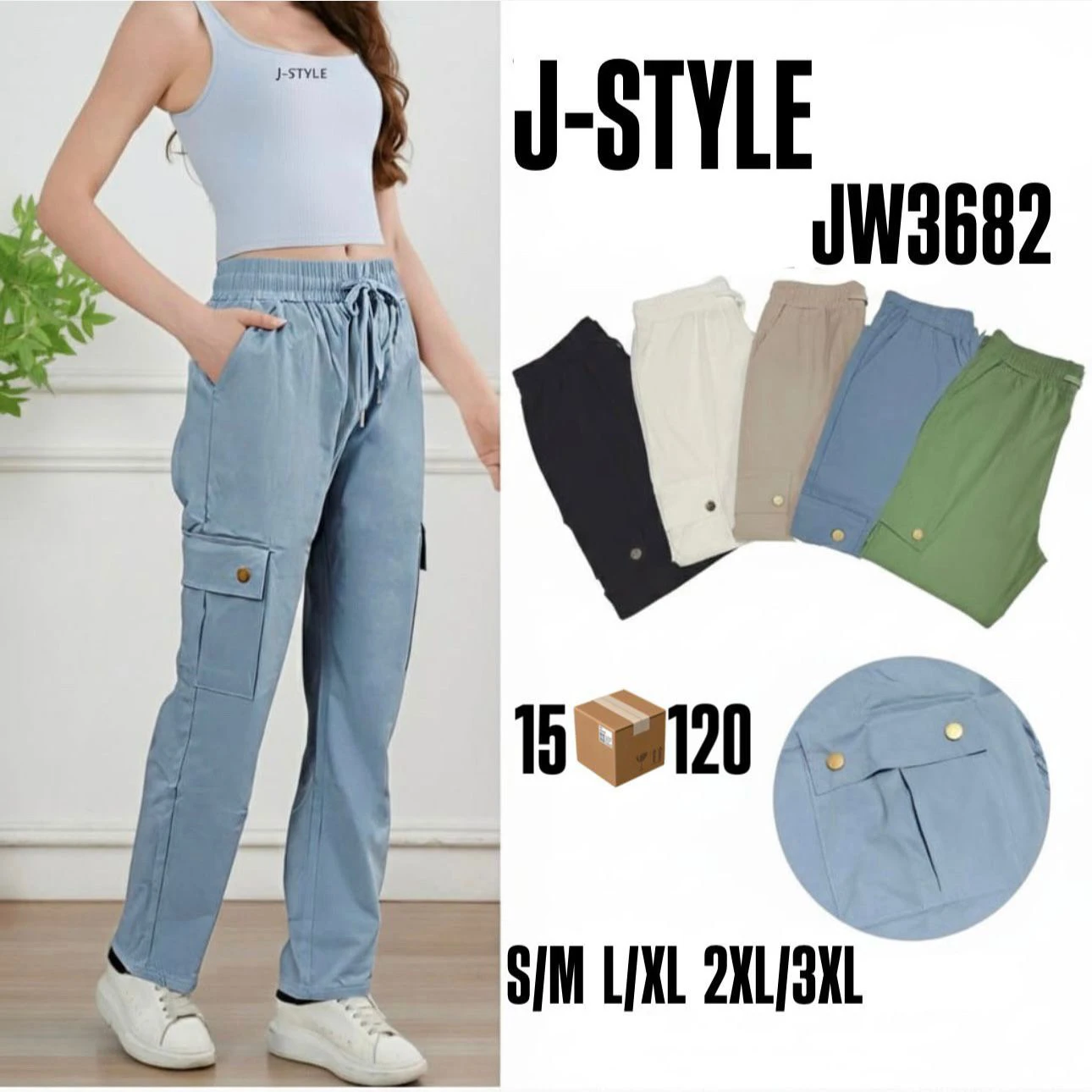Pantalones cargo de mujer-JW3682