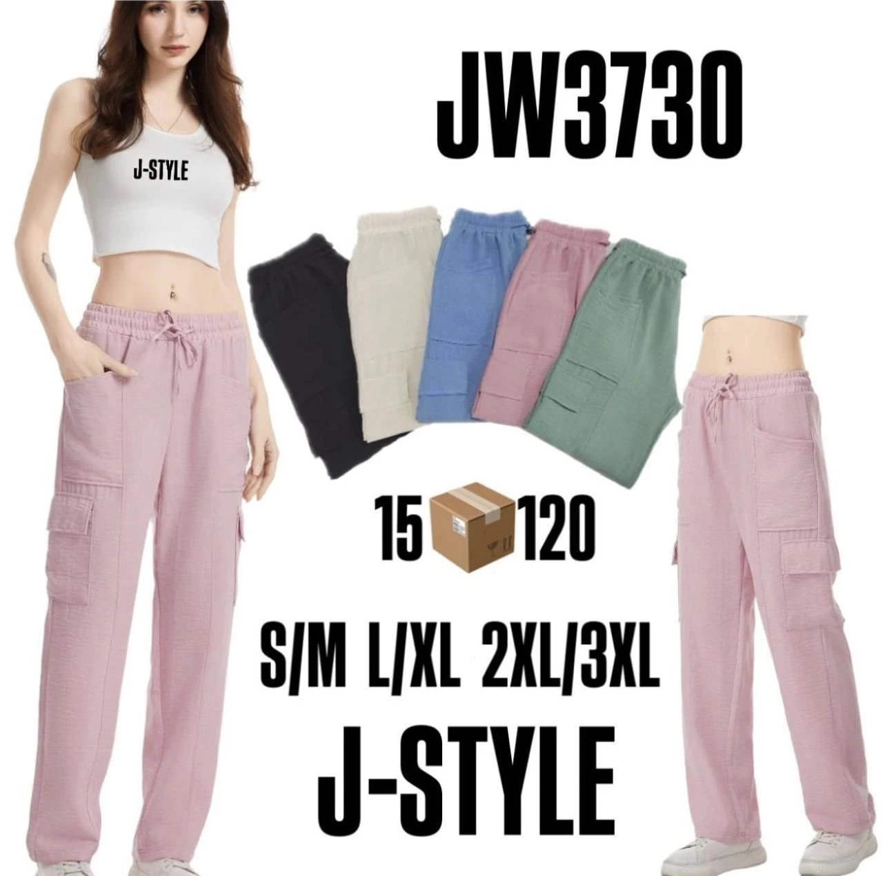 Pantalón cargo casual para mujer-JW3730