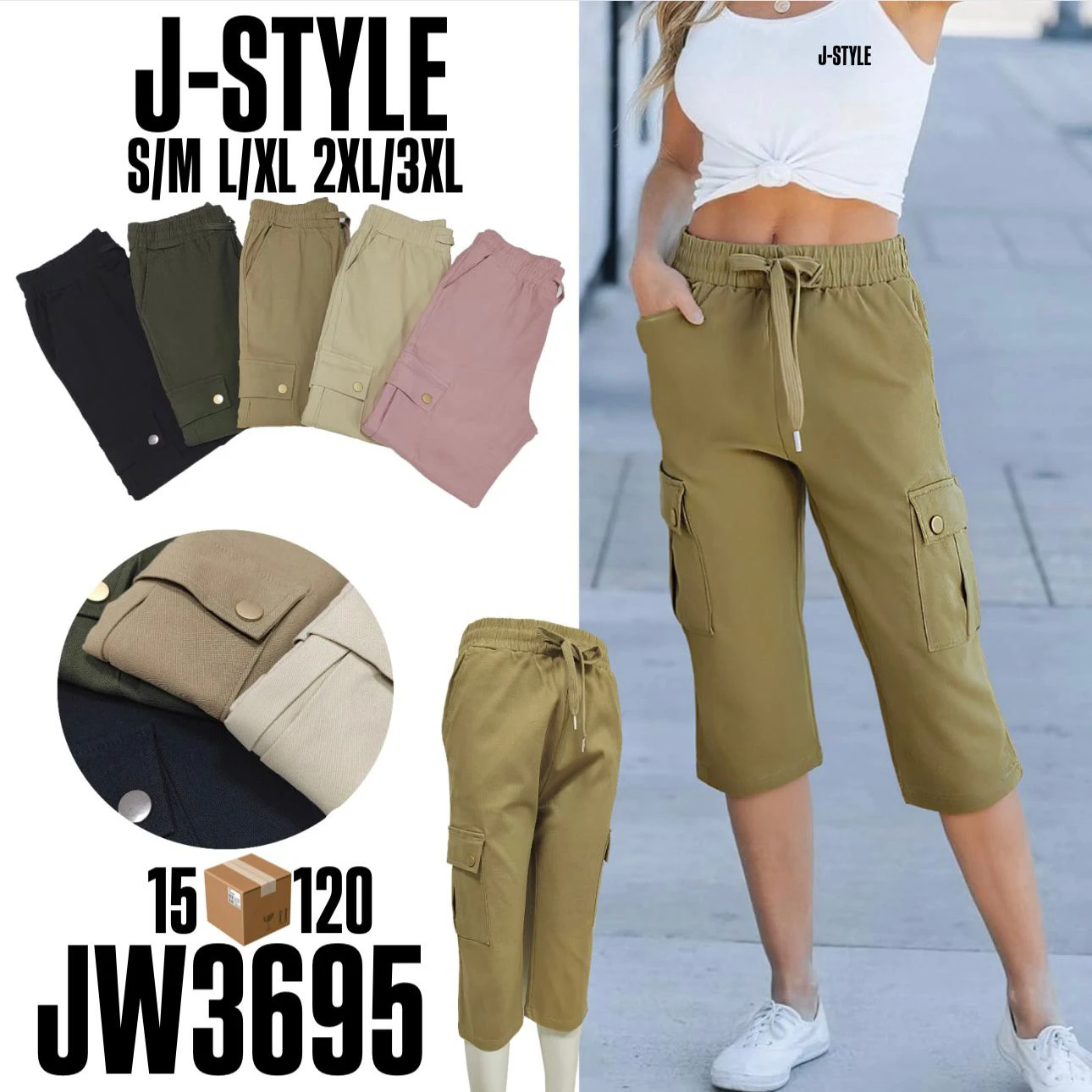 Pantalones Capri Cargo con Elástico-JW3695