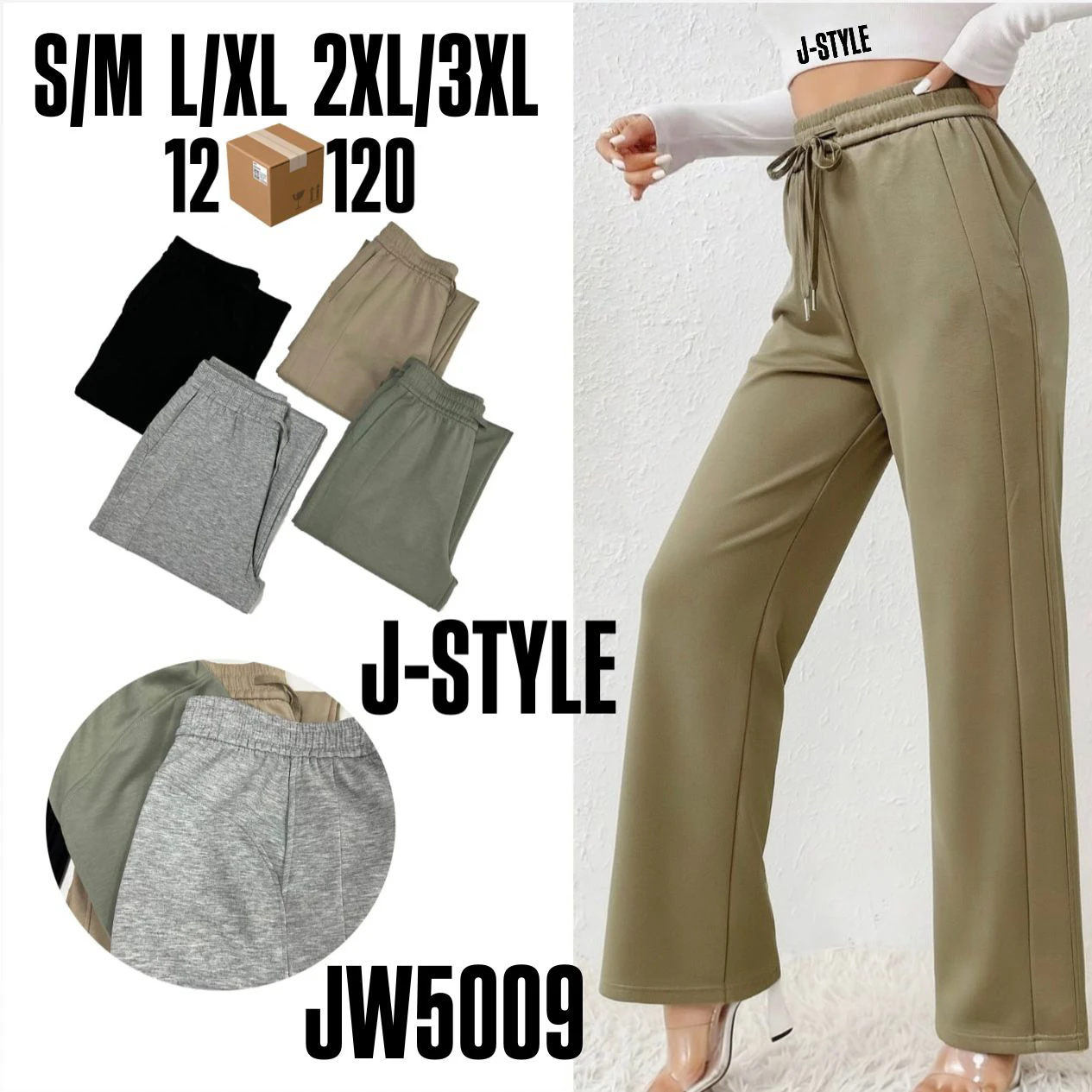 Pantalones holgados de mujer con cordón-JW5009