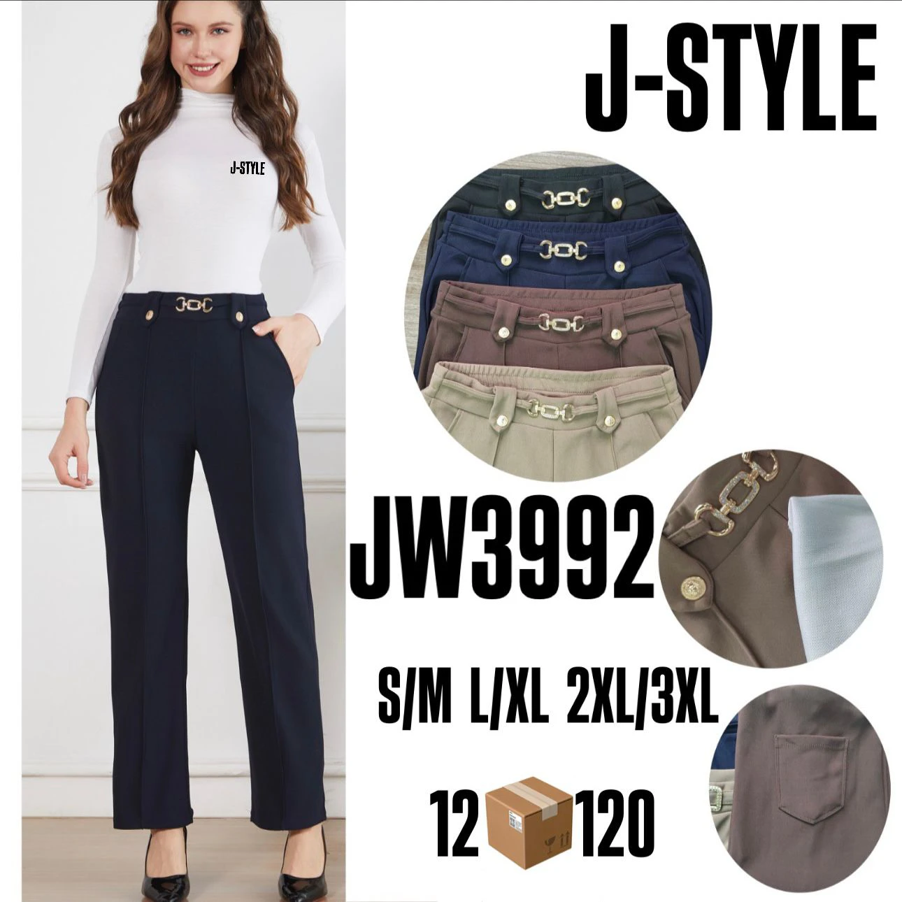 Pantalones de vestir con detalle de hebilla-JW3992