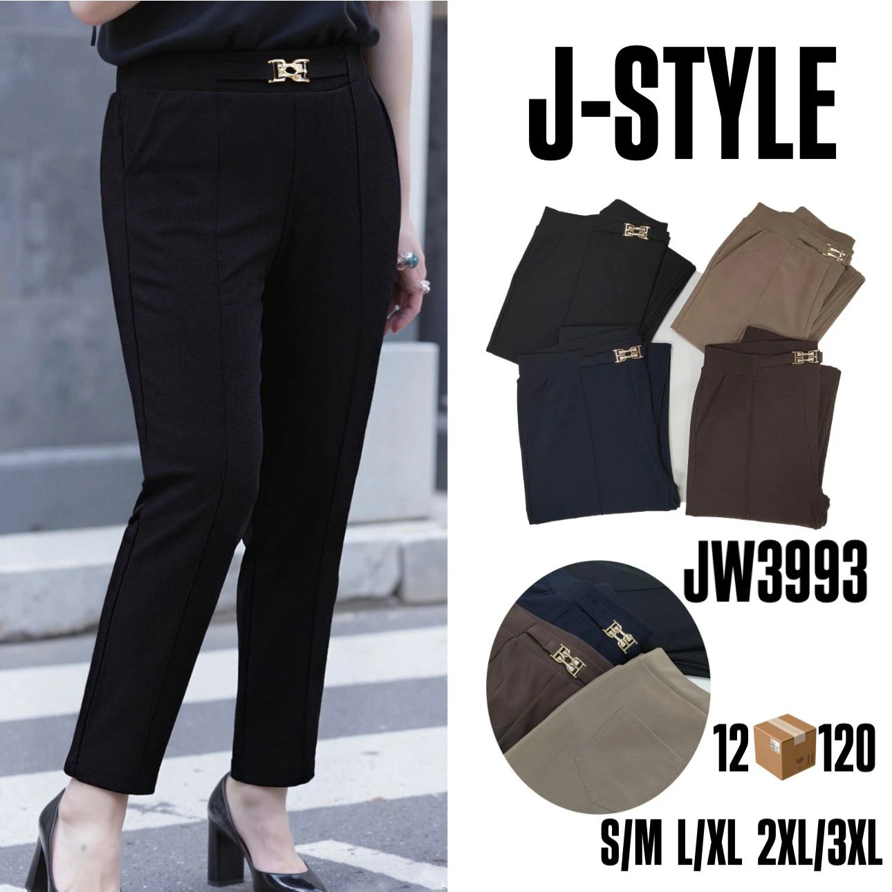 Pantalón de vestir con hebilla-JW3993
