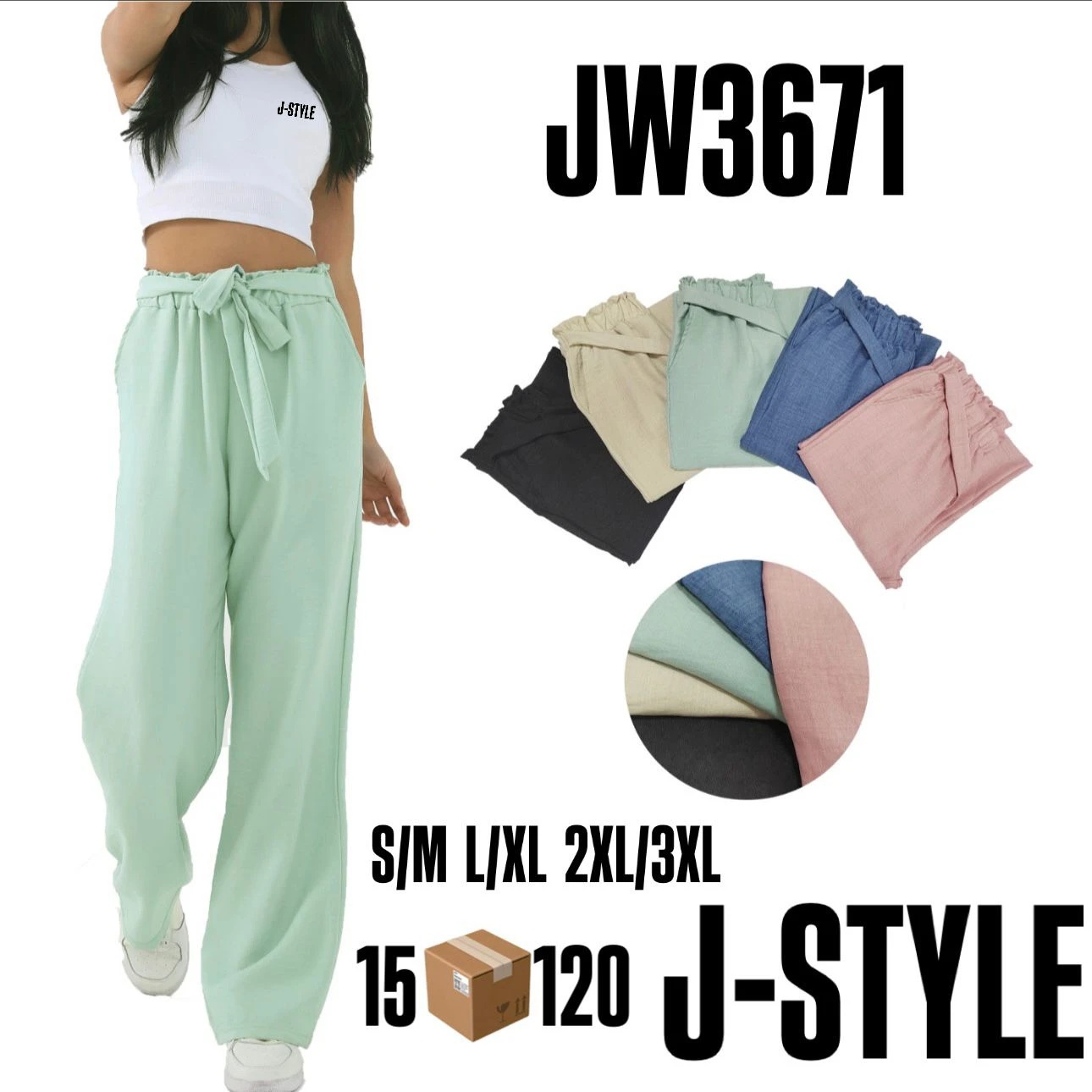 Pantalones anchos de mujer-JW3671