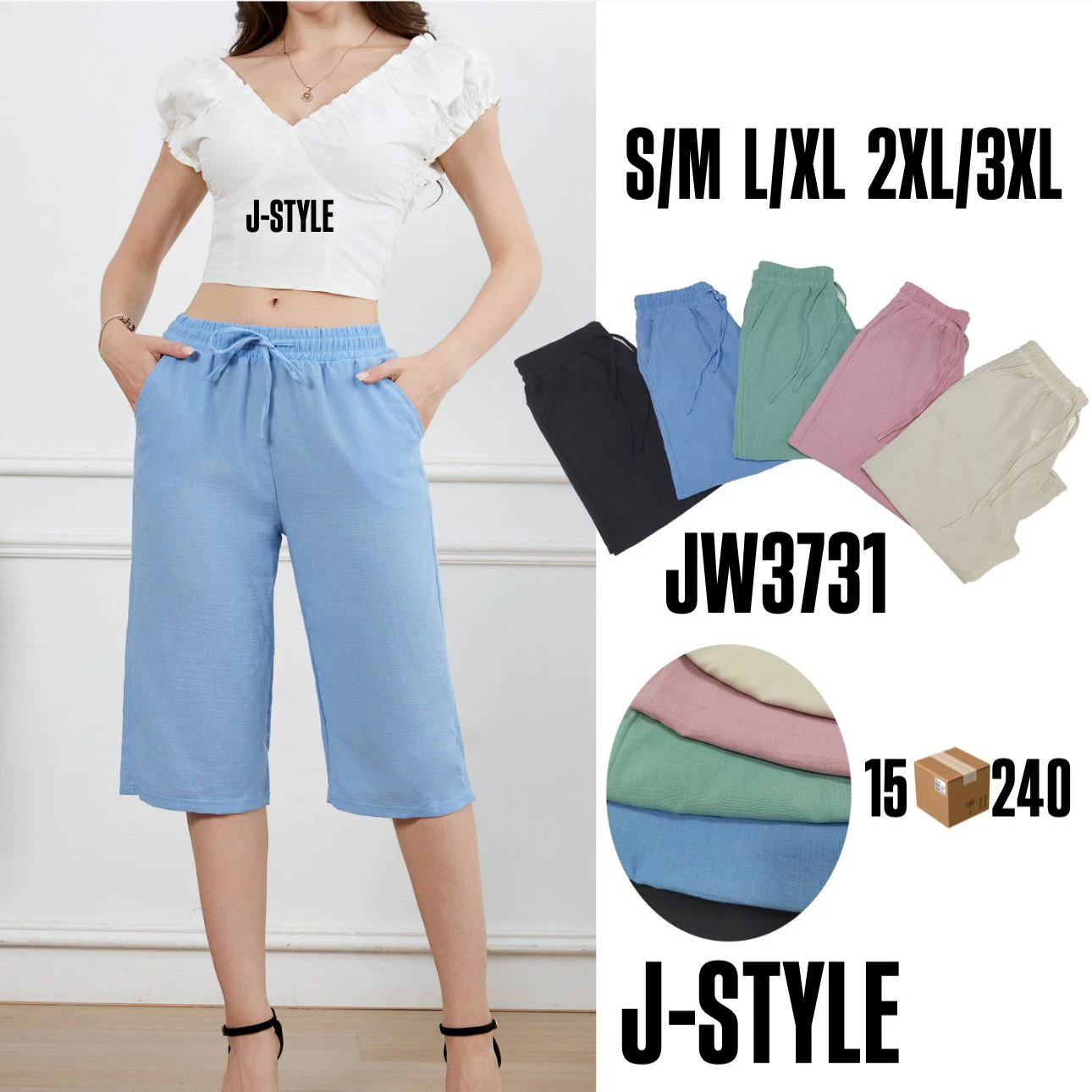 Pantalón capri con cordón-JW3731