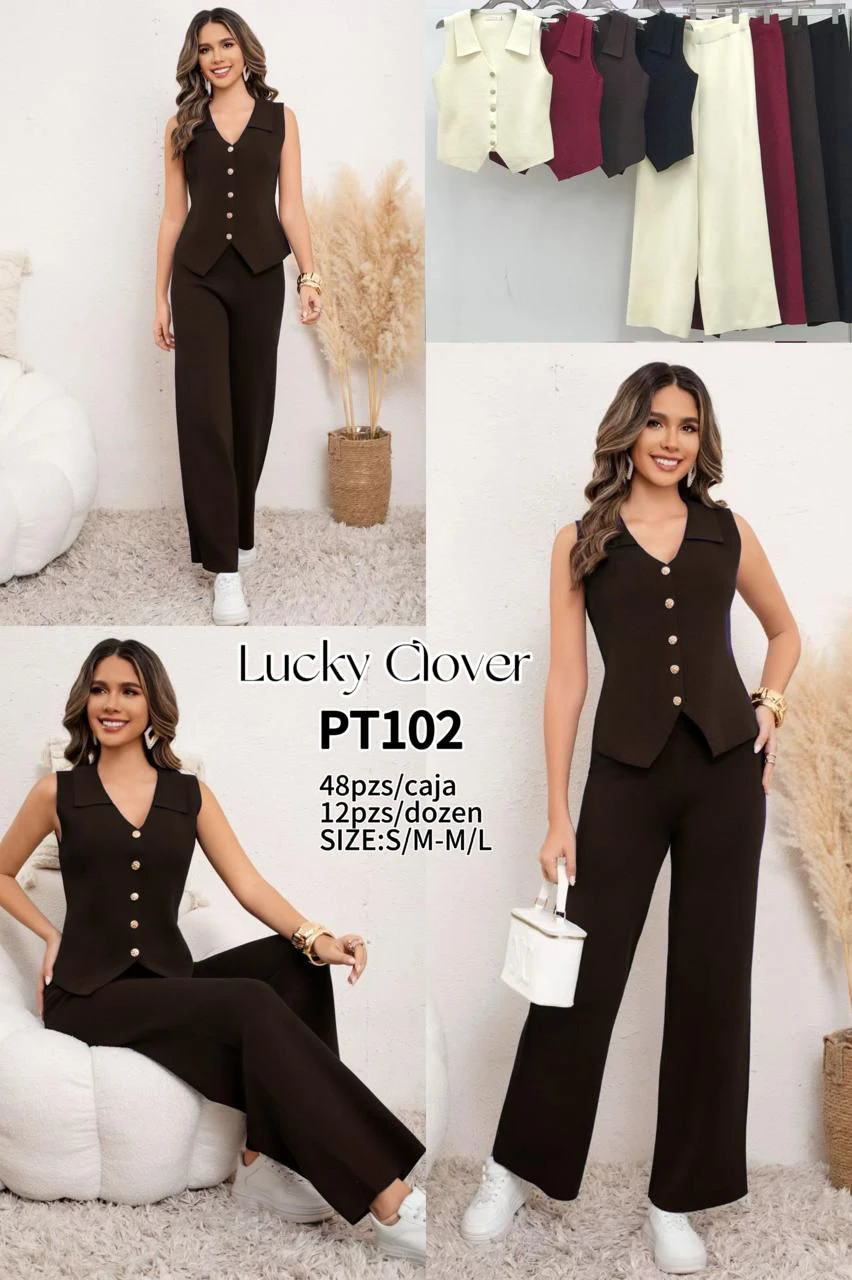 Conjunto de chaleco y pantalón de mujer-PT102