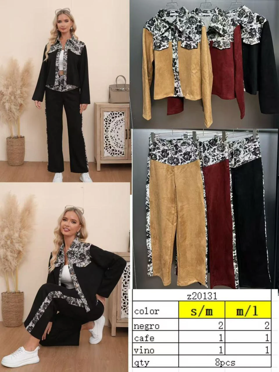 Conjunto de chaqueta y pantalón con estampado floral-Z20131