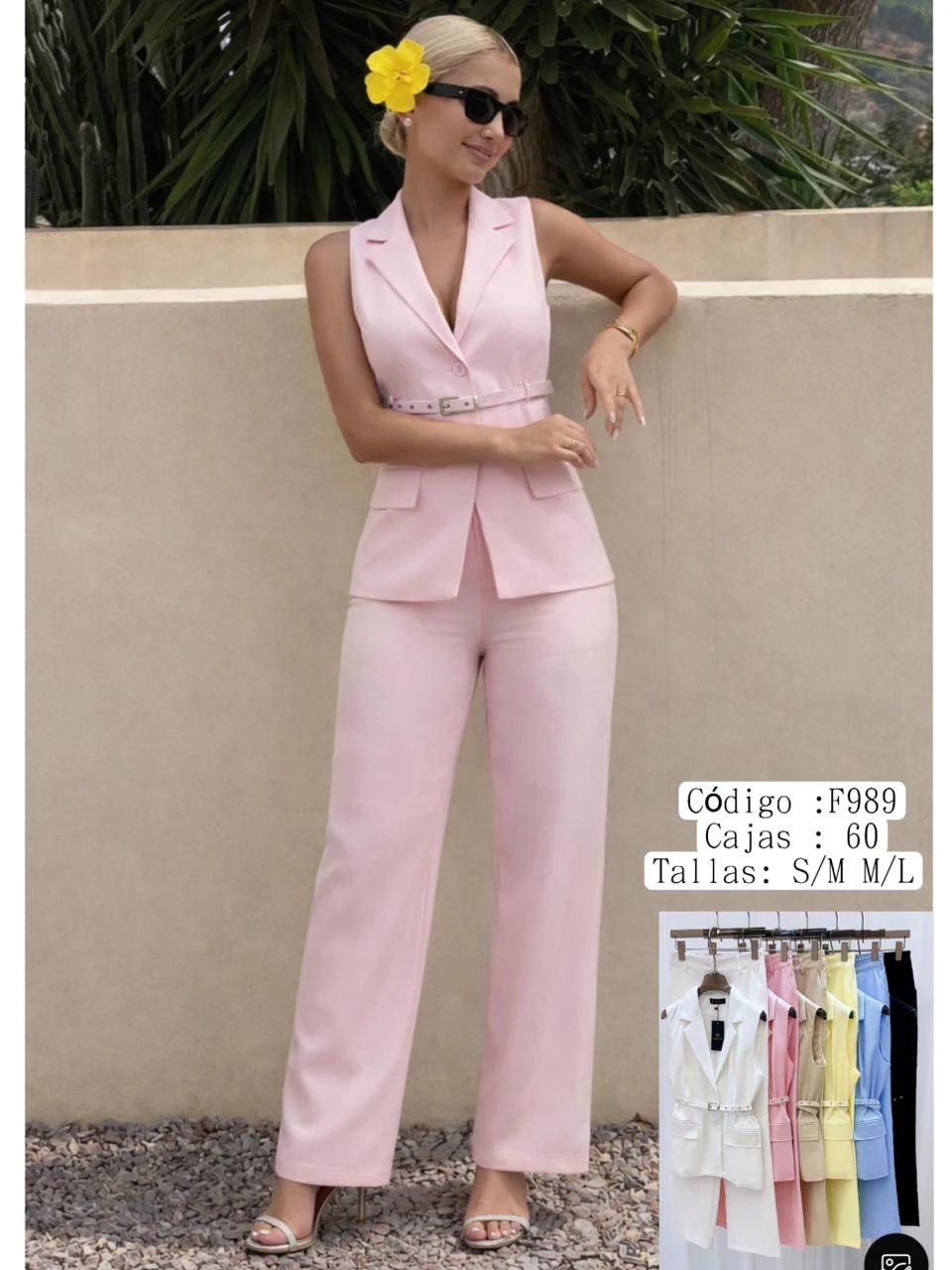Conjunto de chaleco y pantalón sin mangas-F989