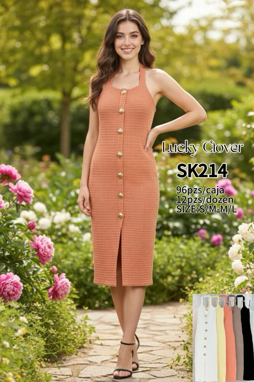 Vestido Halter Midi con Botones Frontales-SK214