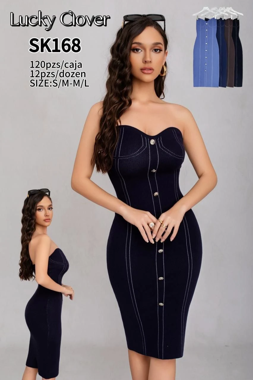 Vestido Midi Strapless con Botones-SK168