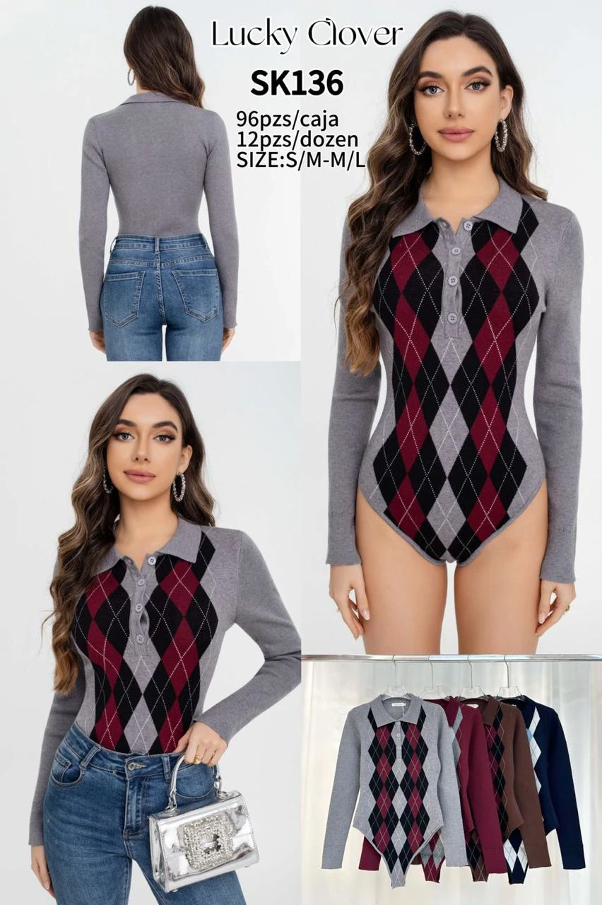 Blusa tipo body con cuello polo-SK136