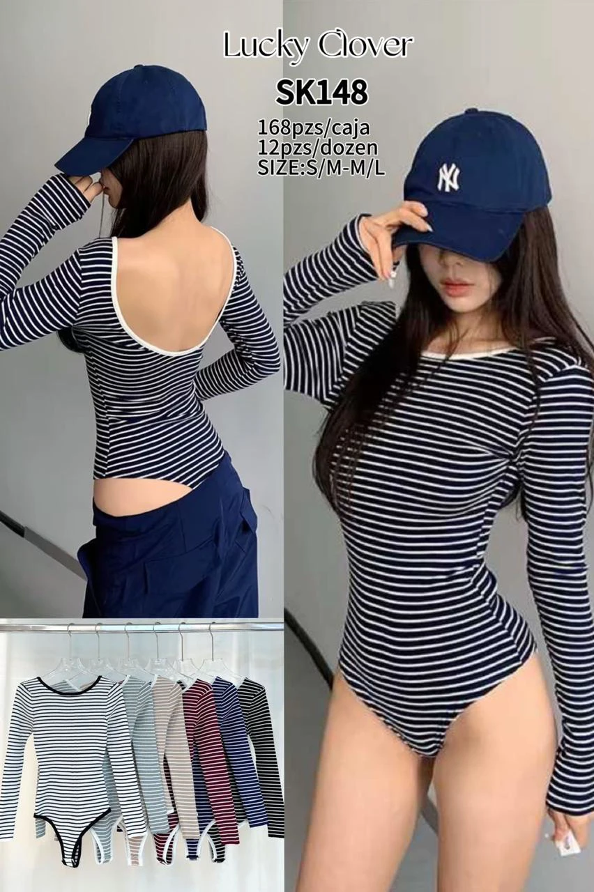 Bodysuit de manga larga a rayas-SK148