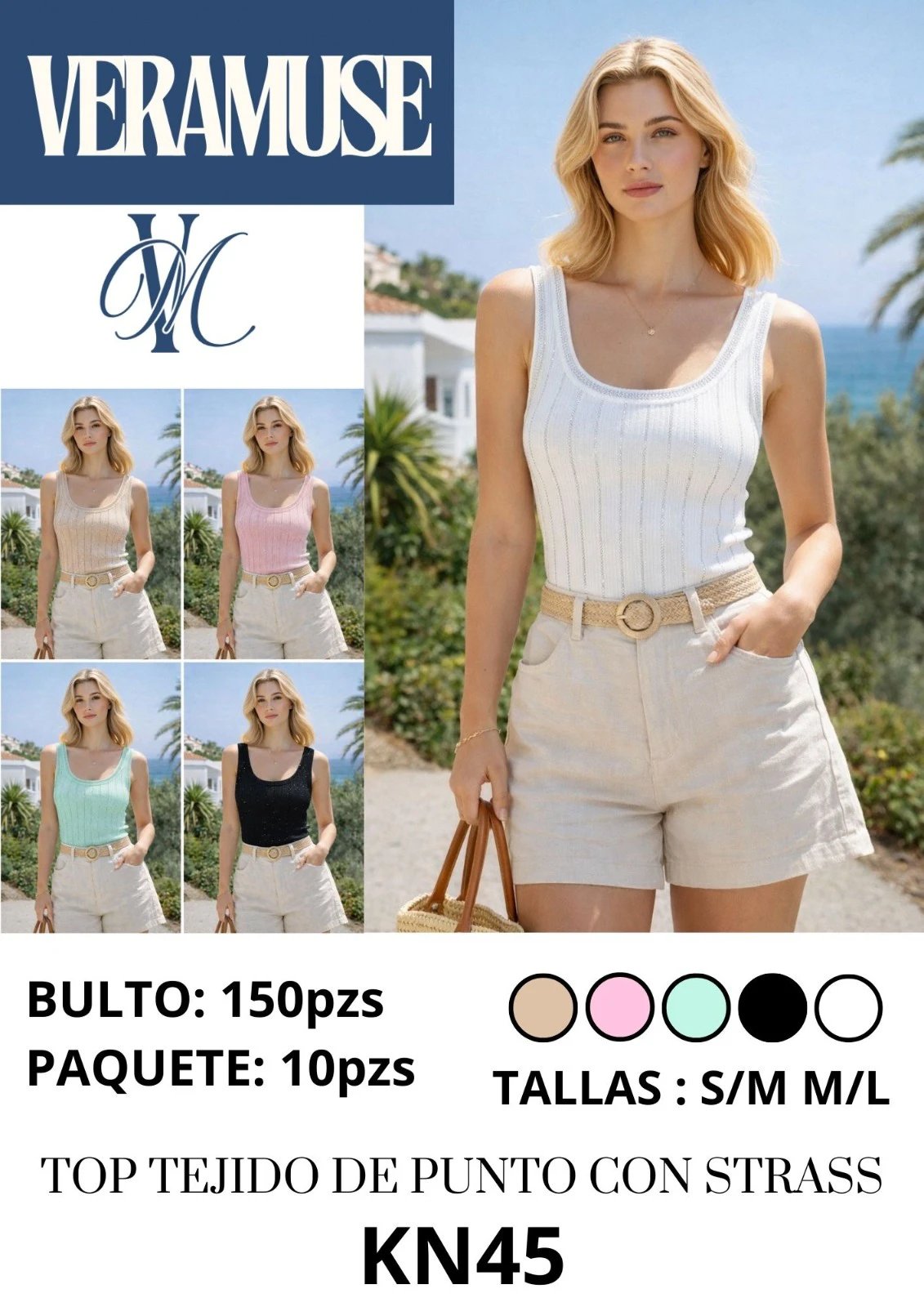 Top tejido de punto con strass-KN45