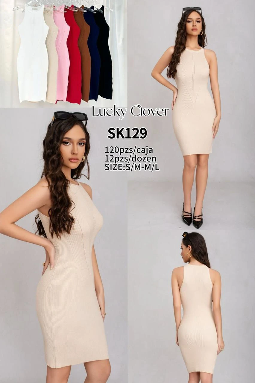 Vestido de punto sin mangas ajustado-SK129