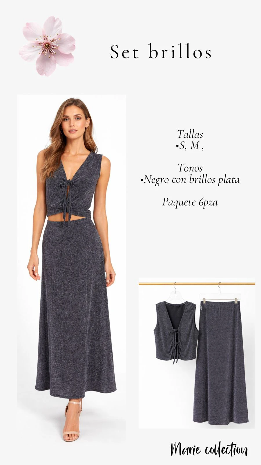 Conjunto de top y falda de brillos-14018