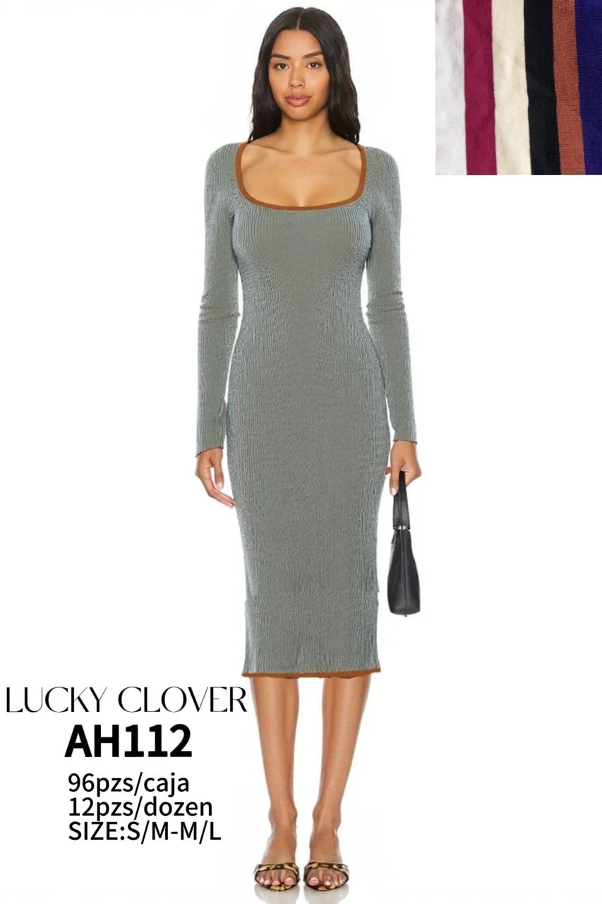 Vestido midi de punto acanalado-AH112