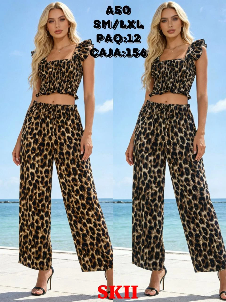Conjunto de Top Crop y Pantalones de Leopardo-A50