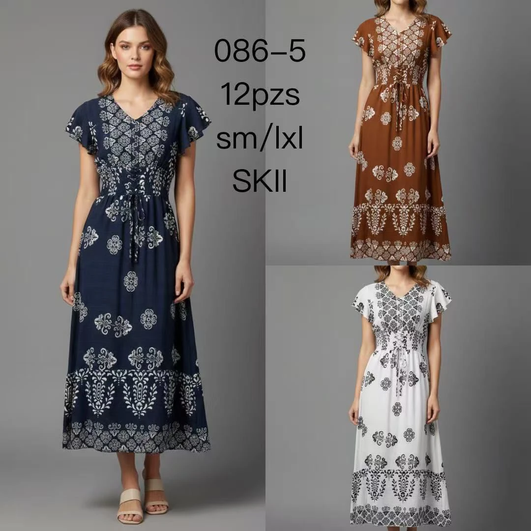 Vestido maxi estampado con cordón-086-5