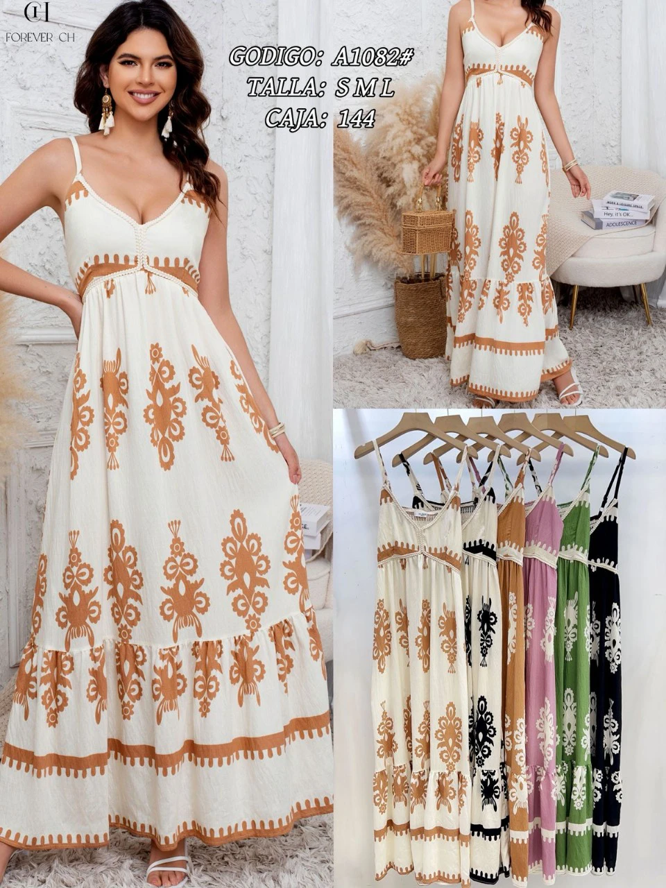 Vestido largo con bordados-A1082