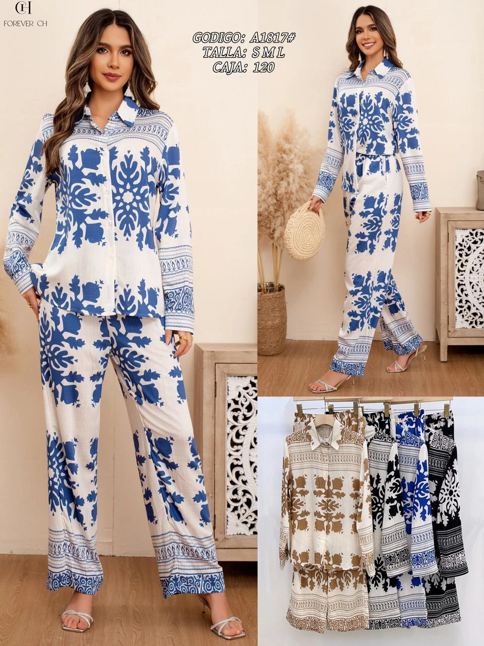 Conjunto de pantalón y camisa con estampado-A1817