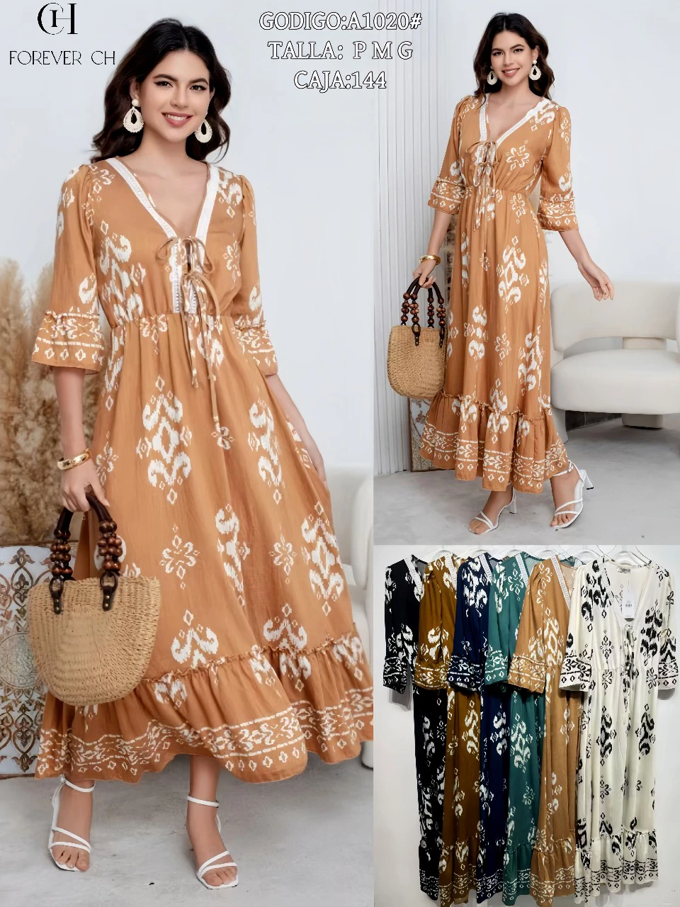 Vestido estampado bohemio-A1020