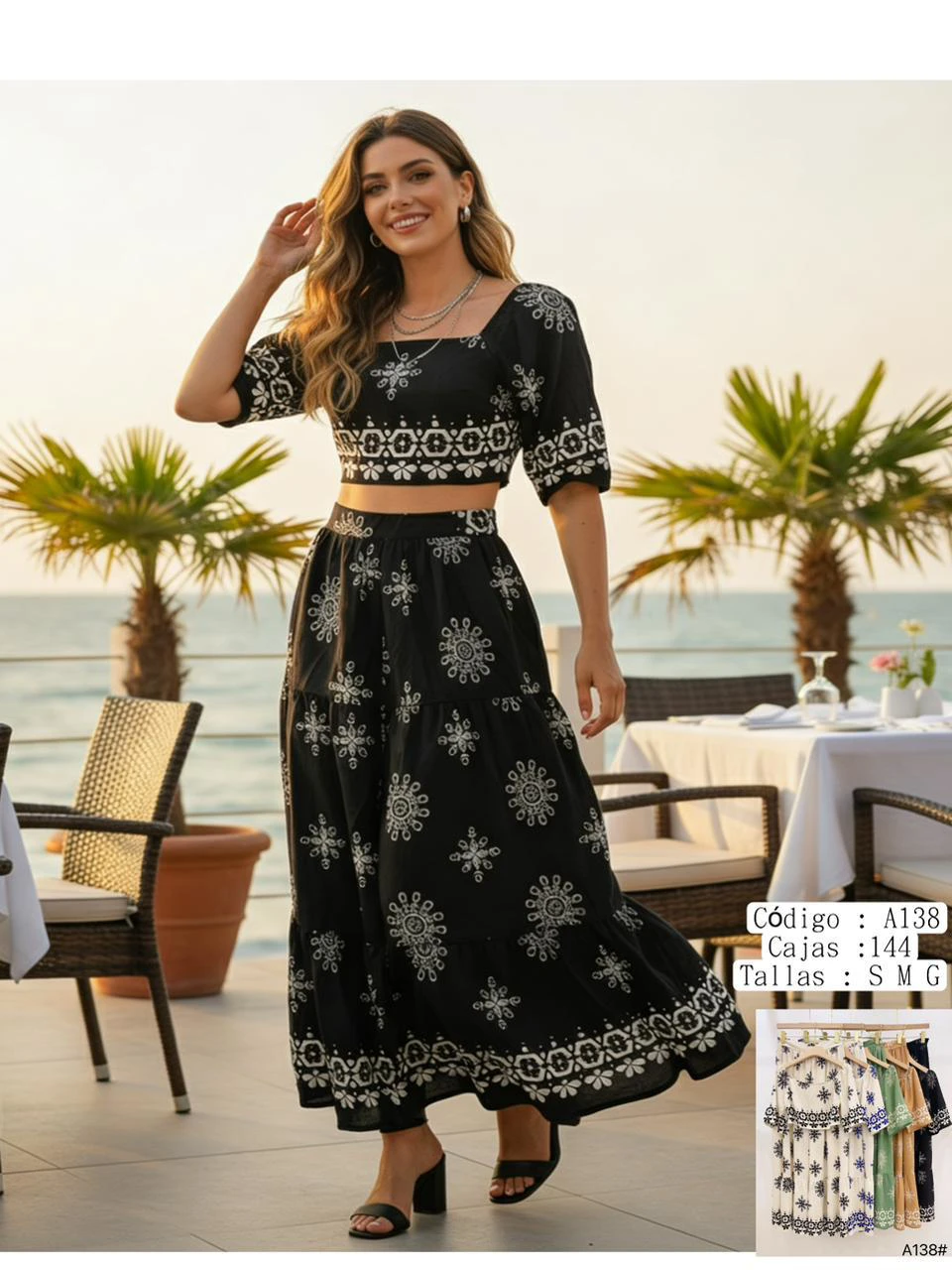 Conjunto falda y crop top estampado-A138