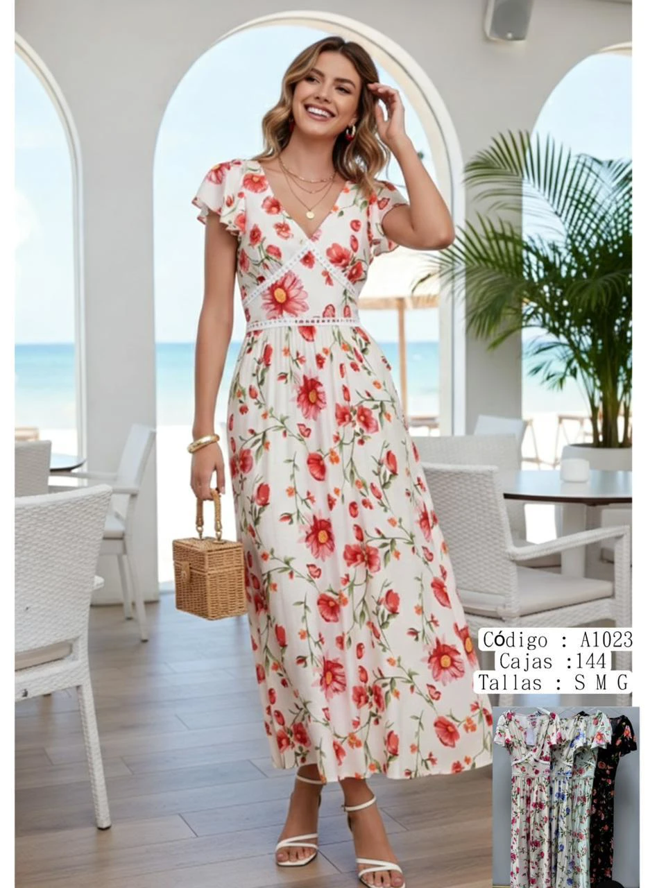 Vestido floral con encaje-A1023