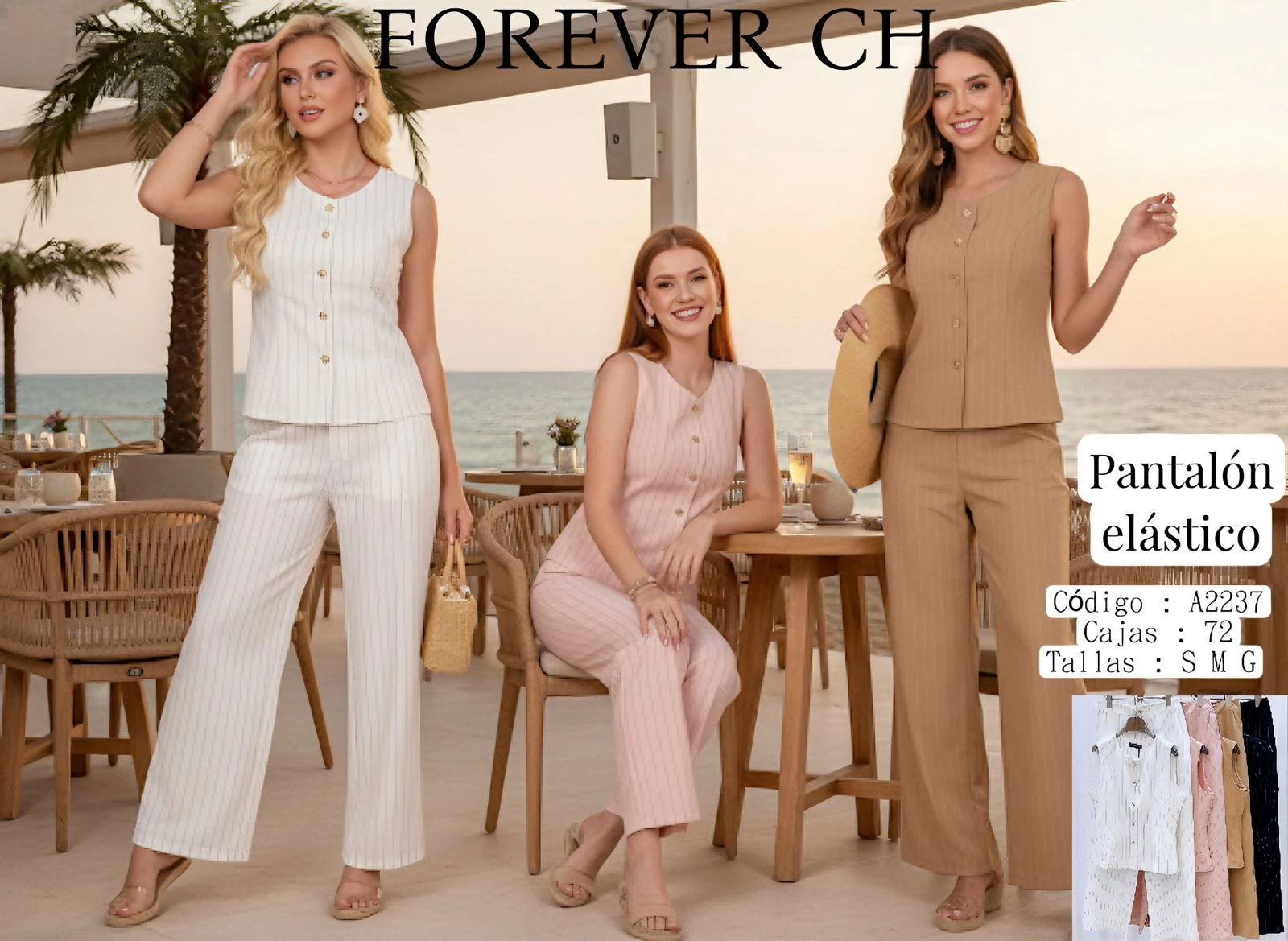 Conjunto pantalón y chaleco a rayas para mujer-A2237
