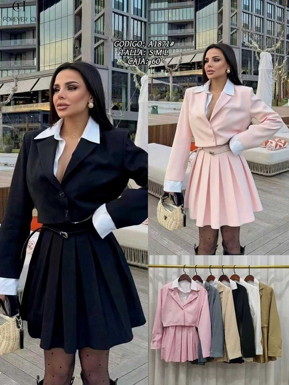 Conjunto de falda plisada y blazer-A1871
