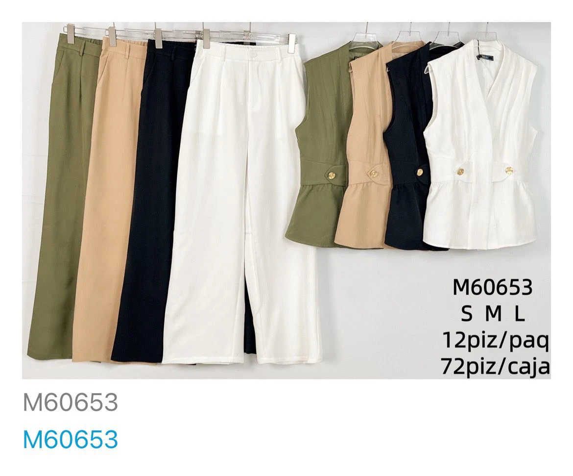 Conjunto de Chaleco y Pantalón de Pierna Ancha-M60653