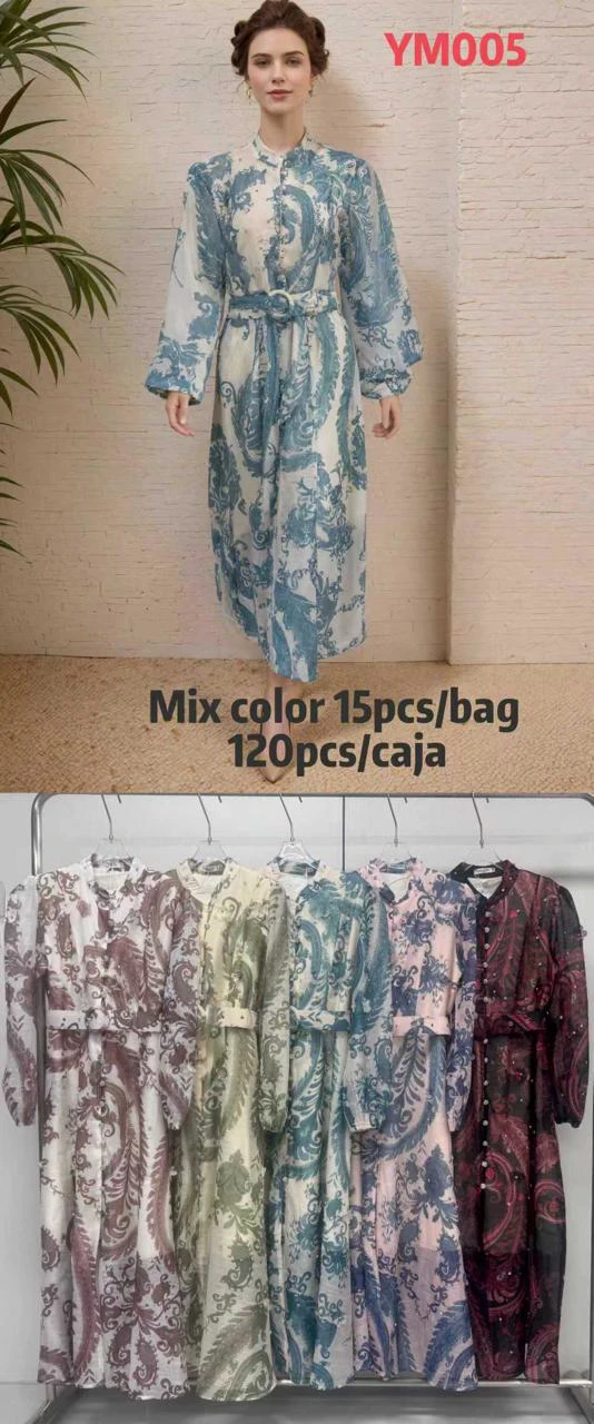 Vestido largo estampado de manga larga-YM005