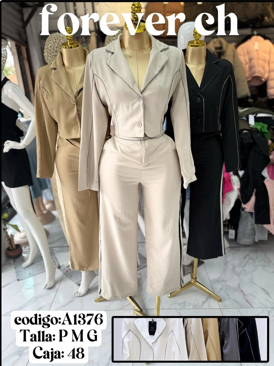 Conjunto de chaqueta y pantalón con raya lateral-A1376